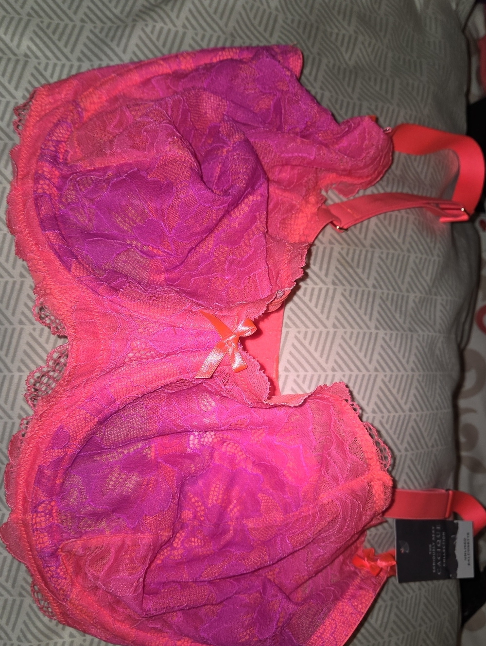 Pink/Coral Lace Cacique Seriously Sexy Unlined Balconette Bra